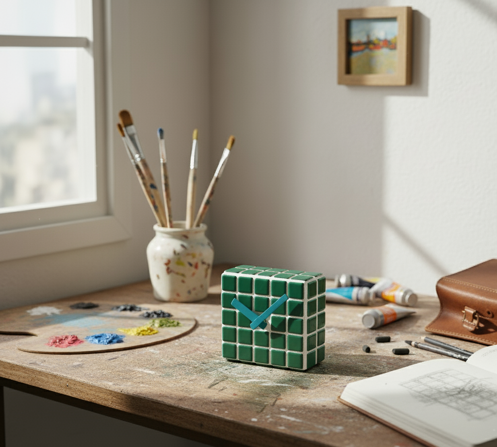 El Yapımı Mozaik Masa Saati - Dekoratif Saat