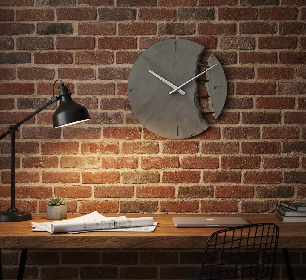 Brütalist Beton Duvar Saati – Endüstriyel / Mimari Dekor