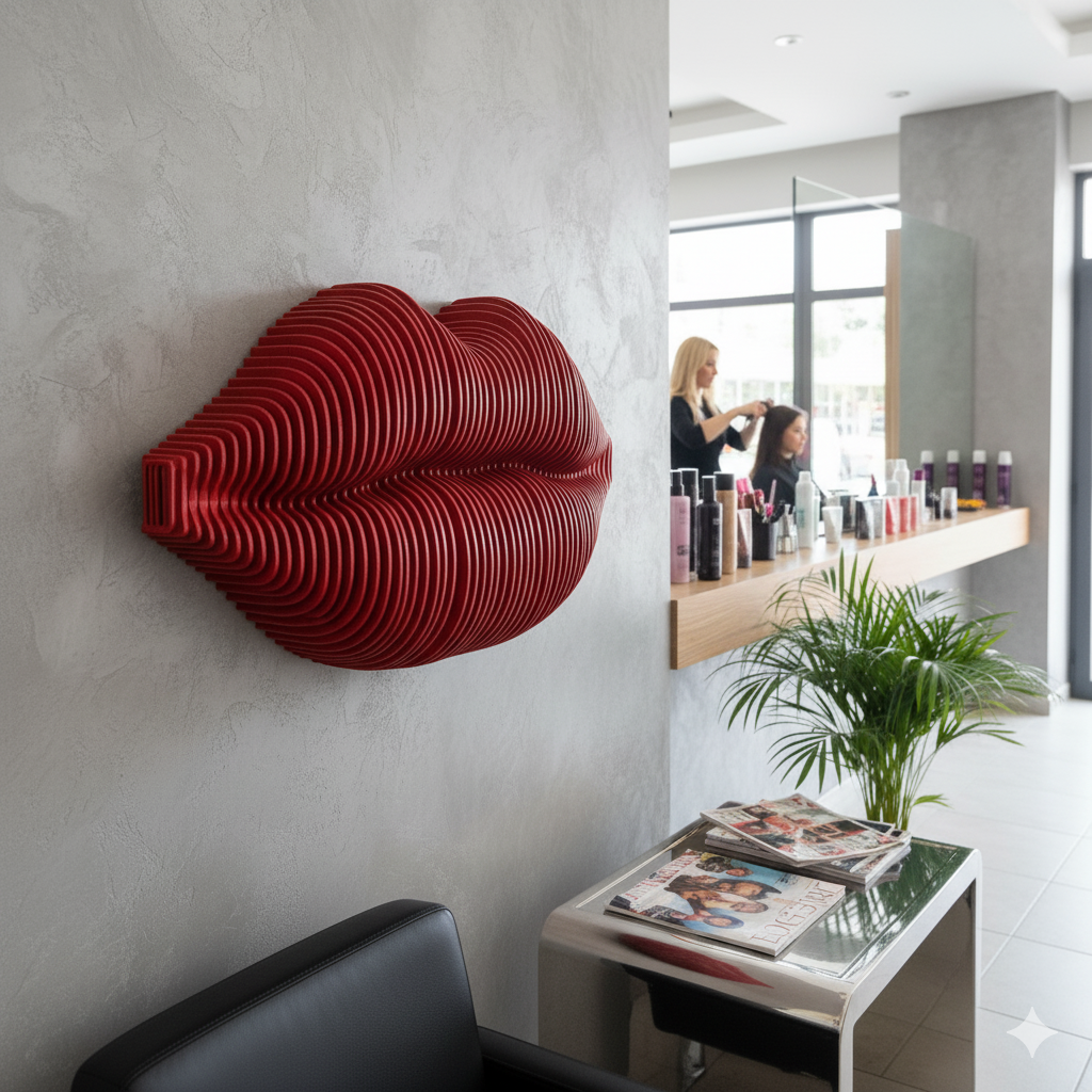 3D Kırmızı Dudak Duvar Dekoru – Modern & Sanatsal Tasarım