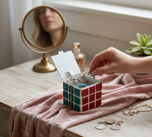 El Yapımı Mozaik Rubik Küp Kutusu – Mücevher & Hatıra Saklama