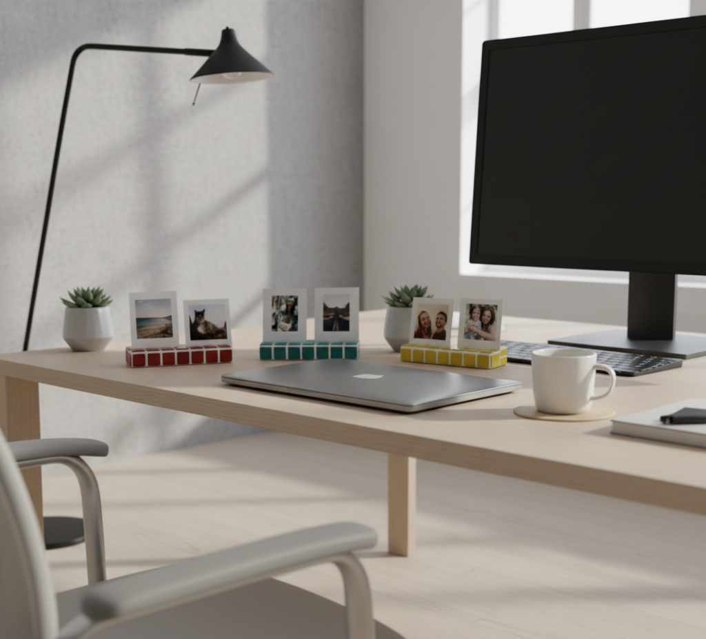 Tasarım El Yapımı Mozaik Fotoğraf Standı – Renkli Polaroid & Instax Sergileme