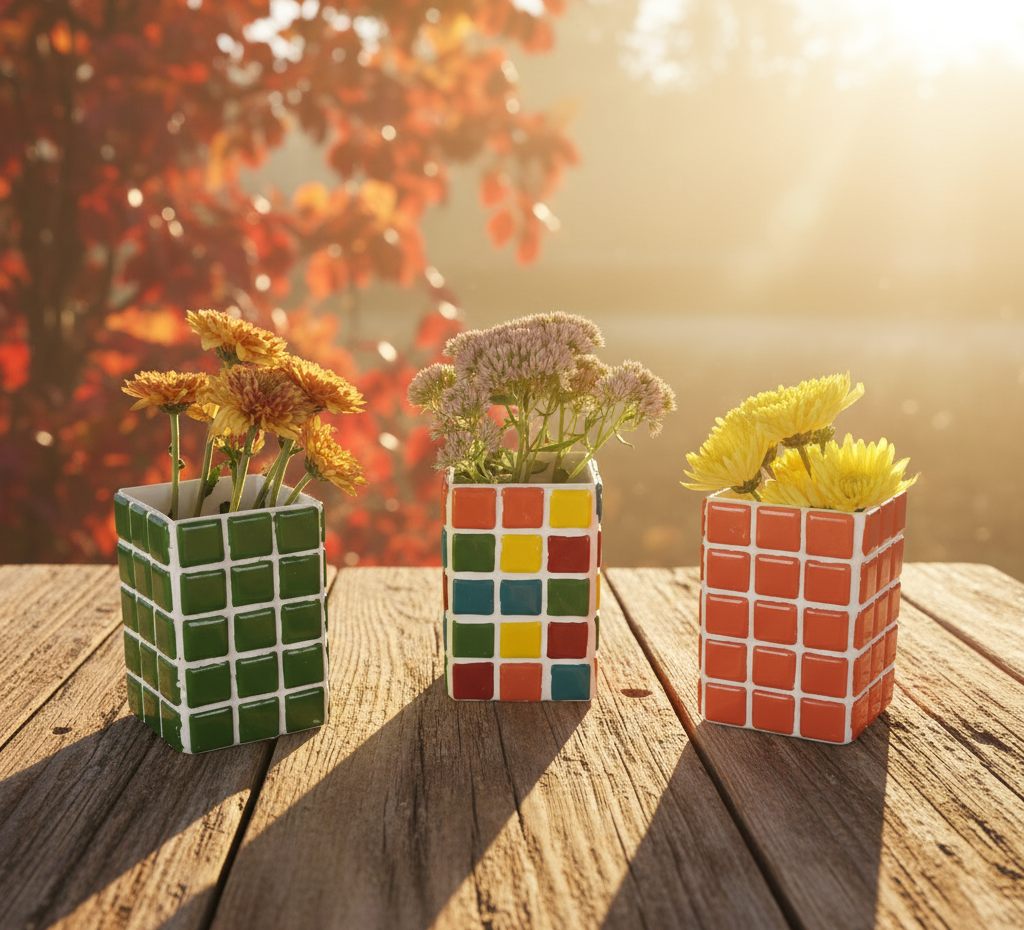 El Yapımı Mozaik Vazo – Renkli Geometrik Desenli Vazo