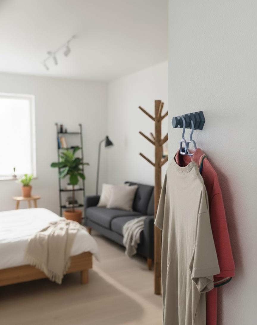 3D Baskı Duvara Monte Kıyafet Askılığı – Dikey 4 Kancalı Hexagon Askı