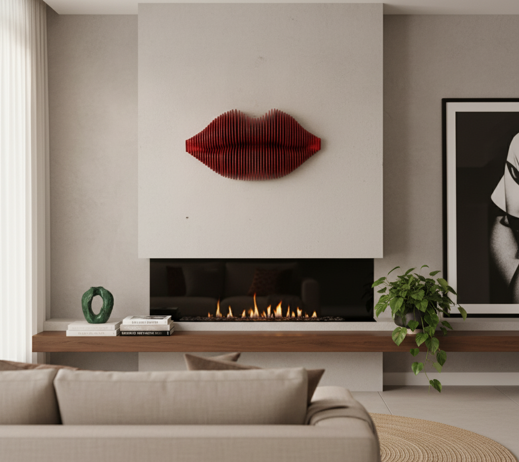 3D Kırmızı Dudak Duvar Dekoru – Modern & Sanatsal Tasarım