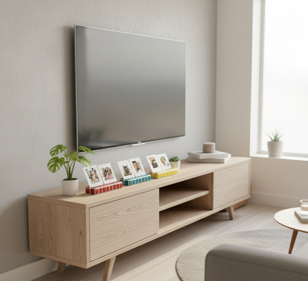 Tasarım El Yapımı Mozaik Fotoğraf Standı – Renkli Polaroid & Instax Sergileme