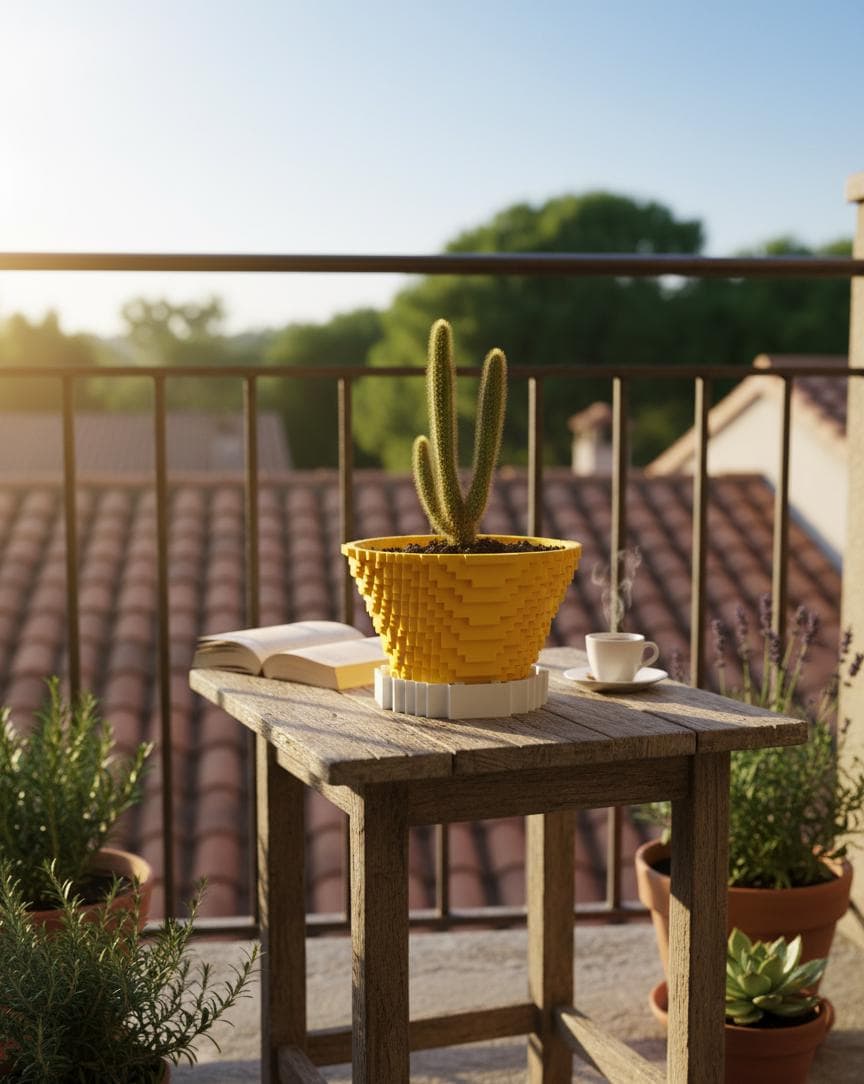 Pixel Art Saksı – 3D Baskı PLA Kaktüs & Sukulent Saksısı (Drenaj Tablalı)