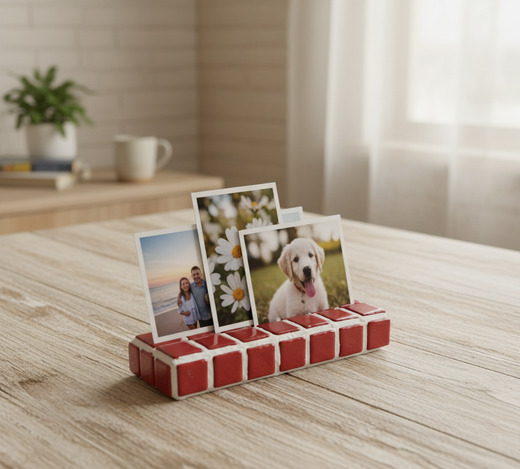 Tasarım El Yapımı Mozaik Fotoğraf Standı – Renkli Polaroid & Instax Sergileme