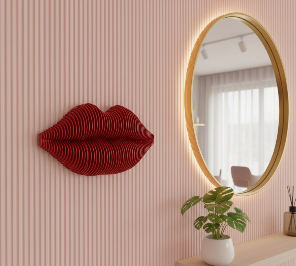 3D Kırmızı Dudak Duvar Dekoru – Modern & Sanatsal Tasarım