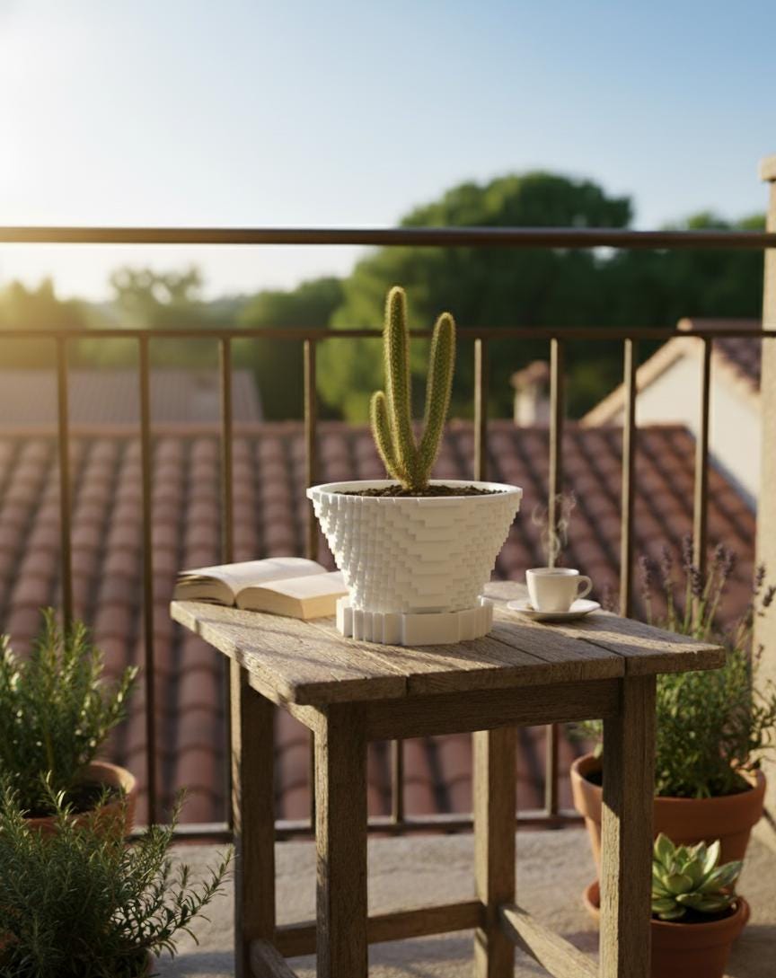 Pixel Art Saksı – 3D Baskı PLA Kaktüs & Sukulent Saksısı (Drenaj Tablalı)