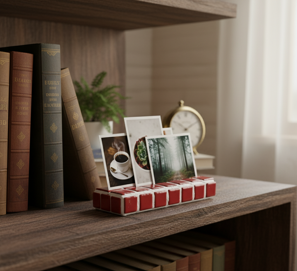 Tasarım El Yapımı Mozaik Fotoğraf Standı – Renkli Polaroid & Instax Sergileme