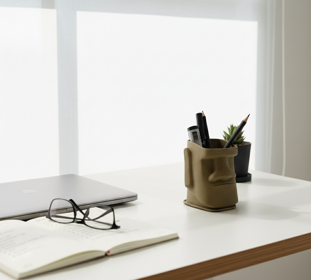 Moai Kafası Kalemlik – Masa Düzenleyici - Benzersiz Ofis Dekoru