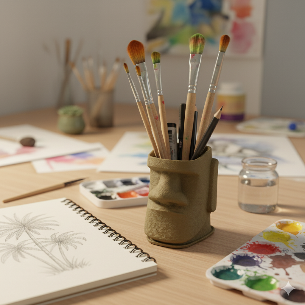 Moai Kafası Kalemlik – Masa Düzenleyici - Benzersiz Ofis Dekoru