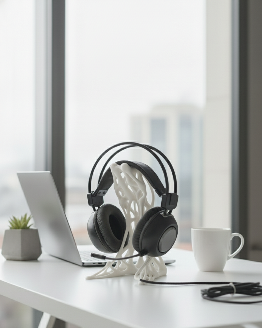 Exoskeleton Tasarımlı 3D Baskı Kulaklık Standı – Masaüstü Düzenleyici