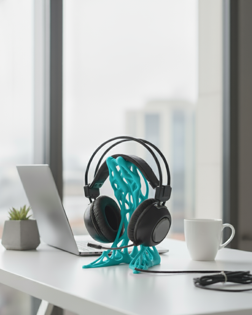 Exoskeleton Tasarımlı 3D Baskı Kulaklık Standı – Masaüstü Düzenleyici