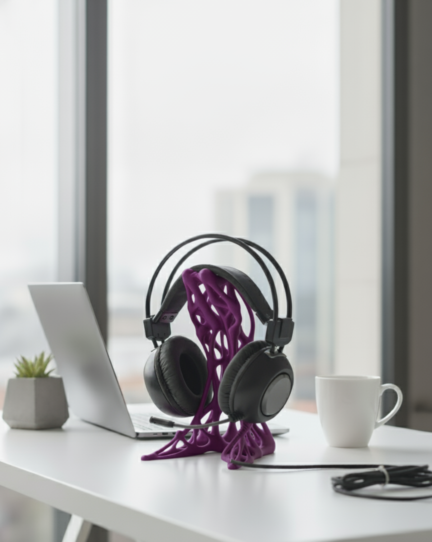 Exoskeleton Tasarımlı 3D Baskı Kulaklık Standı – Masaüstü Düzenleyici