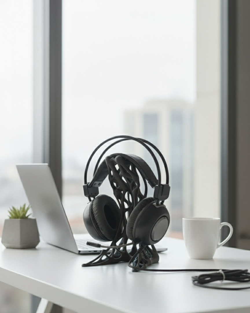 Exoskeleton Tasarımlı 3D Baskı Kulaklık Standı – Masaüstü Düzenleyici