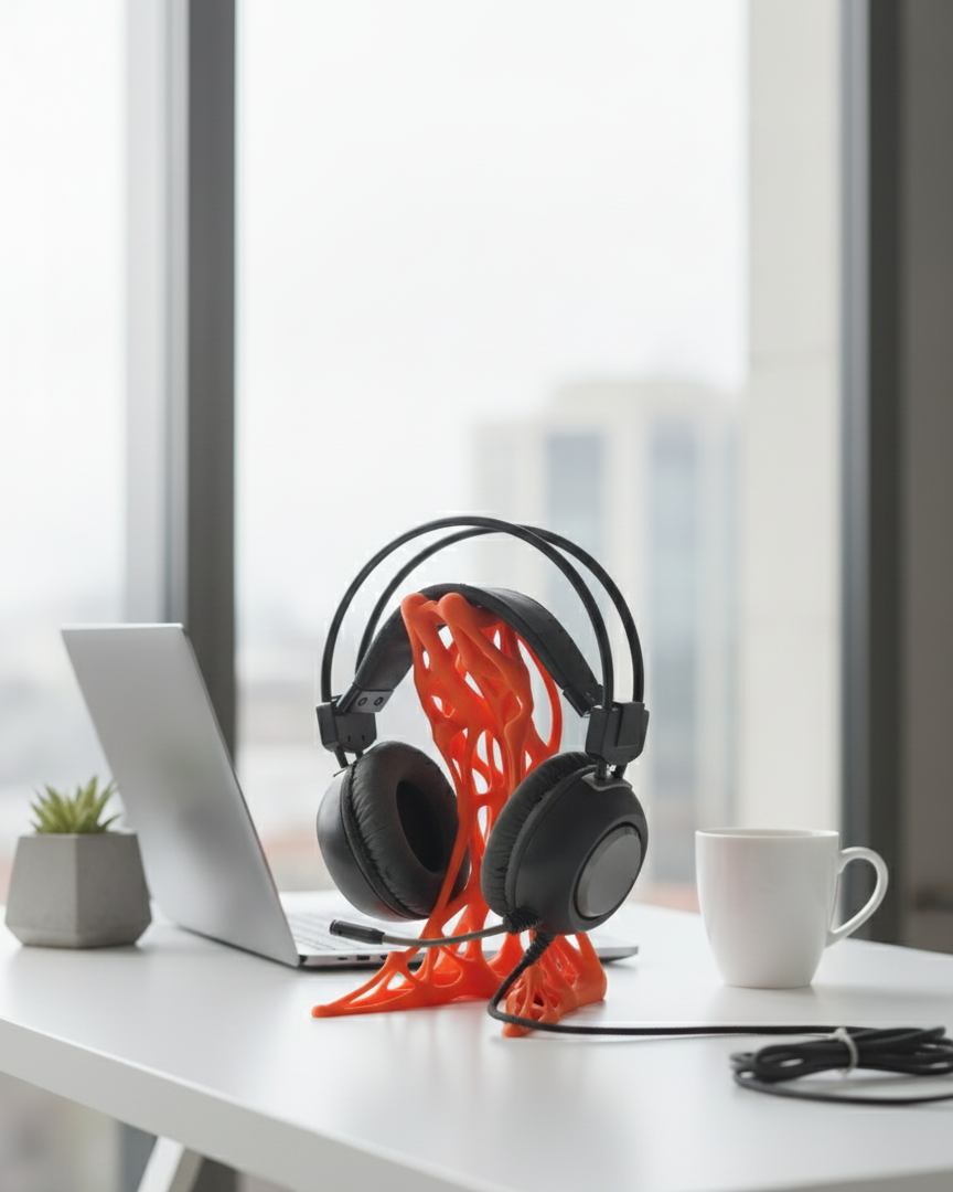 Exoskeleton Tasarımlı 3D Baskı Kulaklık Standı – Masaüstü Düzenleyici