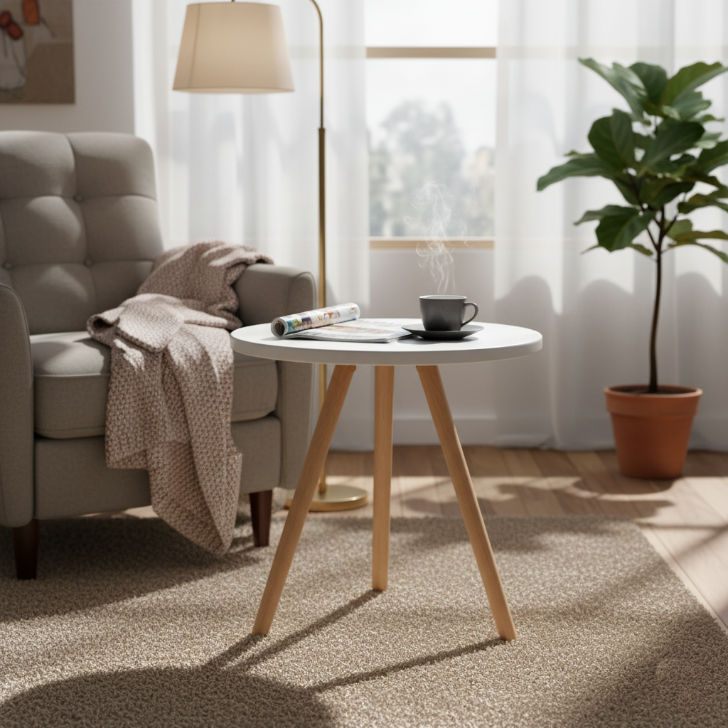 Metal Üstlü Kayın Ayaklı Minimal Sehpa