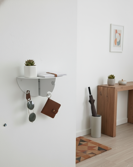 Modern Metal Duvar Rafı Askılıklı – Giriş Holü & Antre Düzenleyici - Anahtarlık