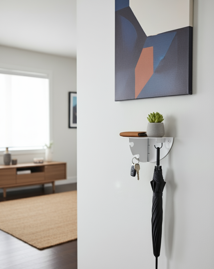 Modern Metal Duvar Rafı Askılıklı – Giriş Holü & Antre Düzenleyici - Anahtarlık