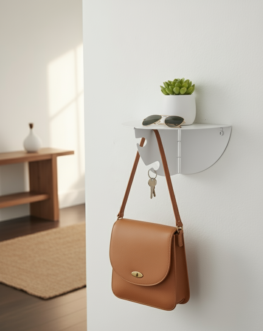 Modern Metal Duvar Rafı Askılıklı – Giriş Holü & Antre Düzenleyici - Anahtarlık