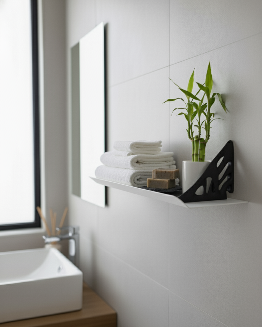 El Yapımı Modern Metal Duvar Rafı – 3D Baskılı Destekli Raf