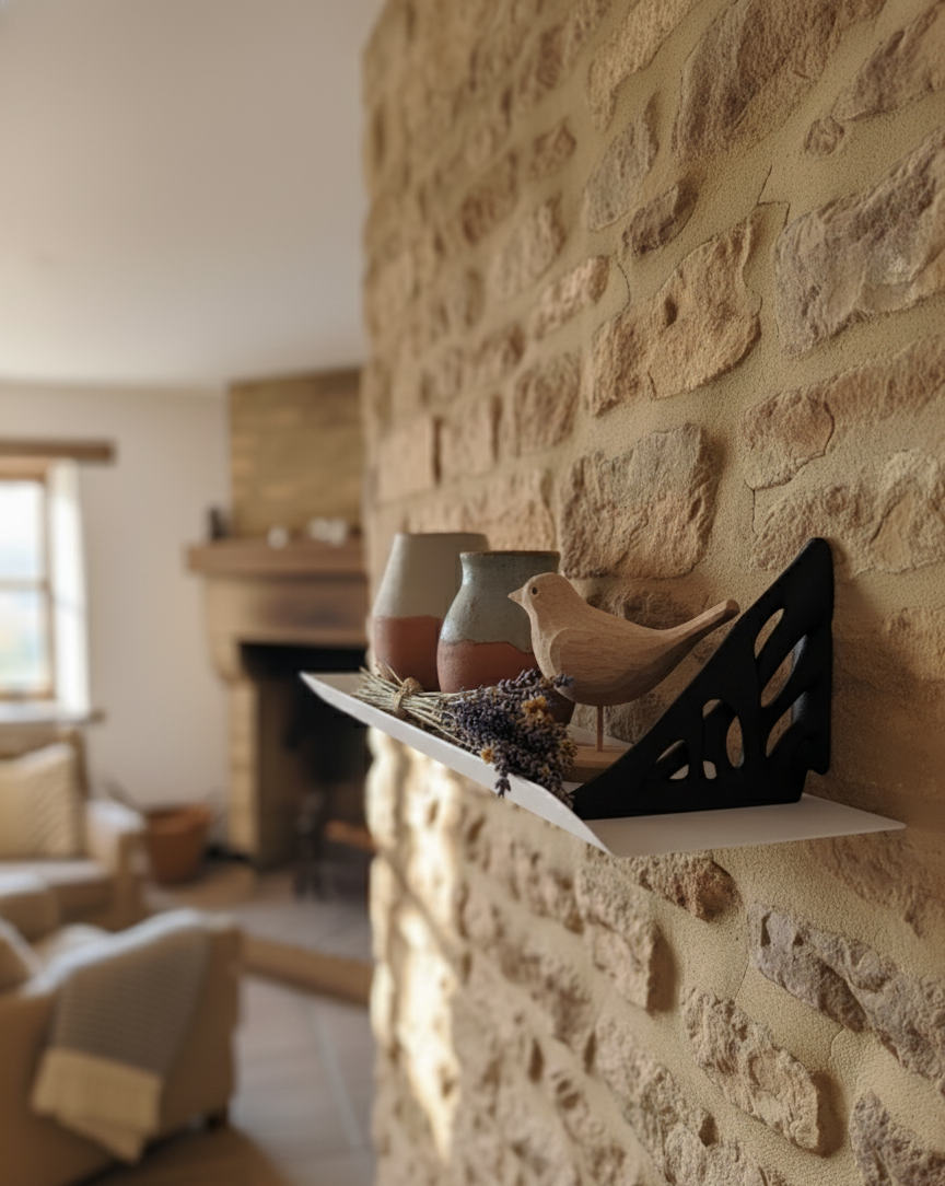 El Yapımı Modern Metal Duvar Rafı – 3D Baskılı Destekli Raf