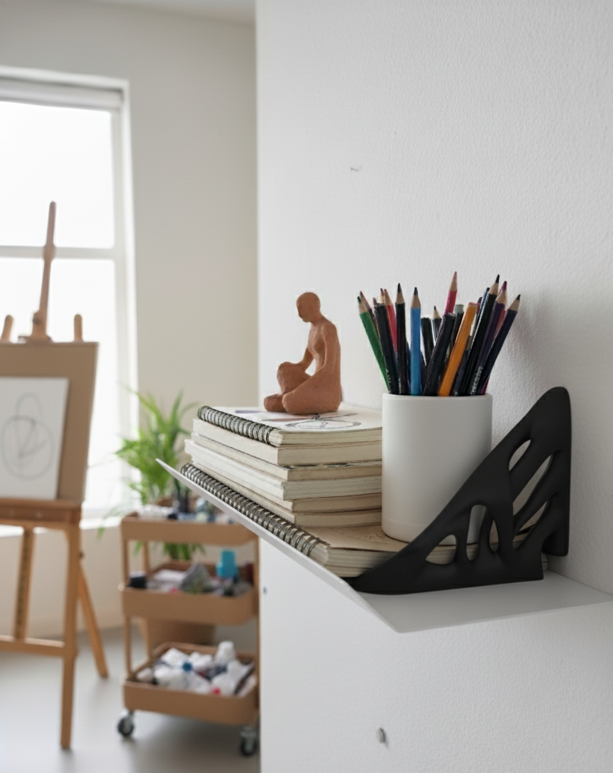 El Yapımı Modern Metal Duvar Rafı – 3D Baskılı Destekli Raf