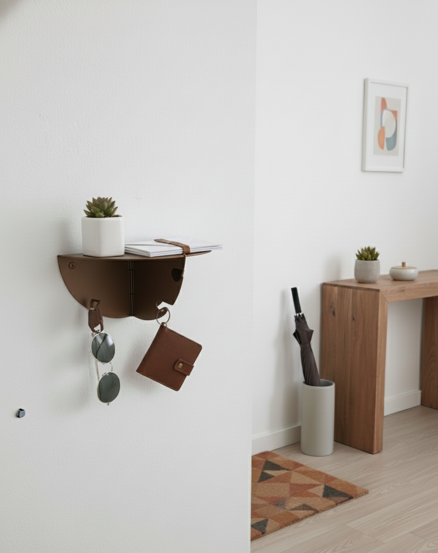 Modern Metal Duvar Rafı Askılıklı – Giriş Holü & Antre Düzenleyici - Anahtarlık