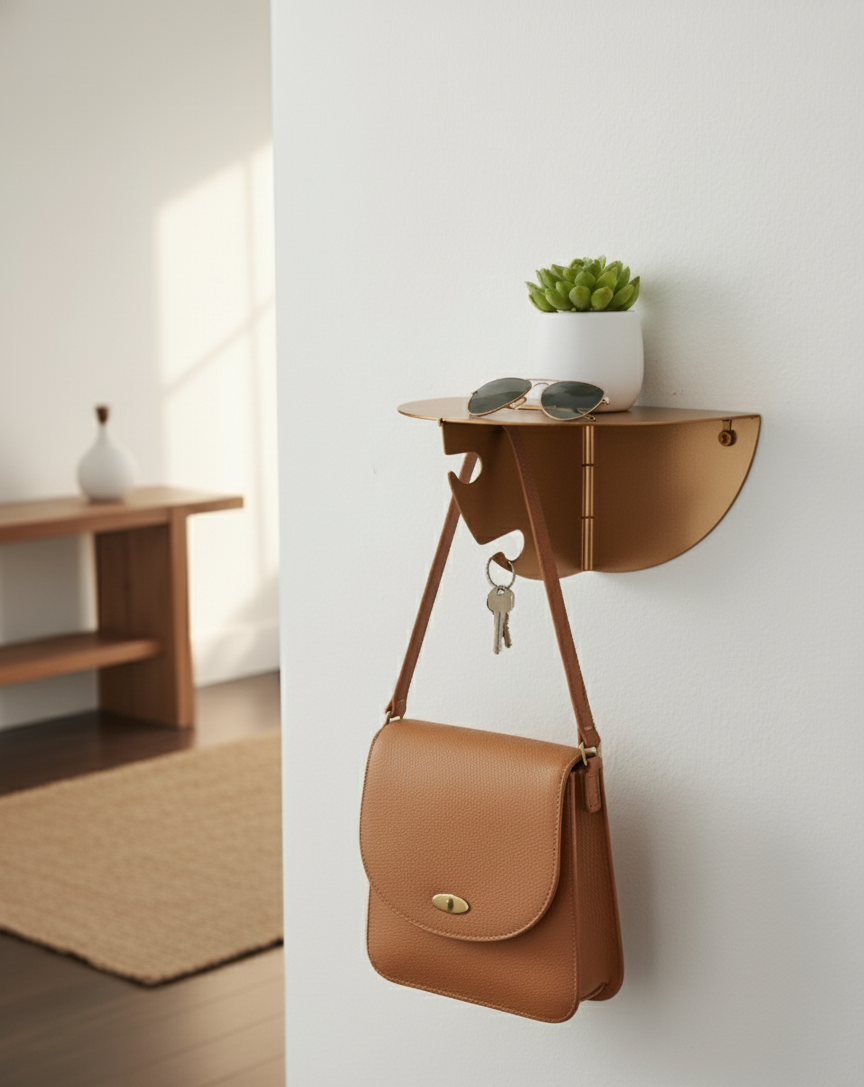 Modern Metal Duvar Rafı Askılıklı – Giriş Holü & Antre Düzenleyici - Anahtarlık