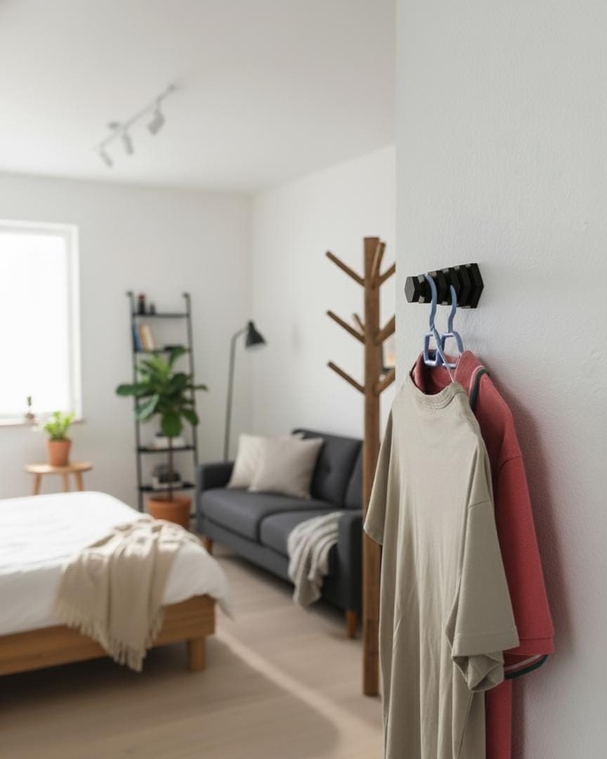 3D Baskı Duvara Monte Kıyafet Askılığı – Dikey 4 Kancalı Hexagon Askı