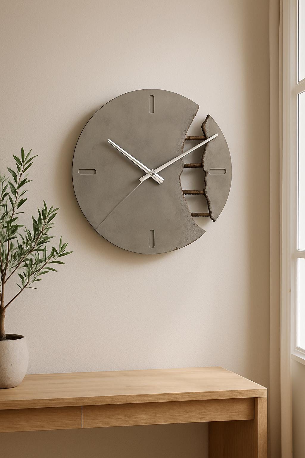 Brütalist Beton Duvar Saati – Endüstriyel / Mimari Dekor