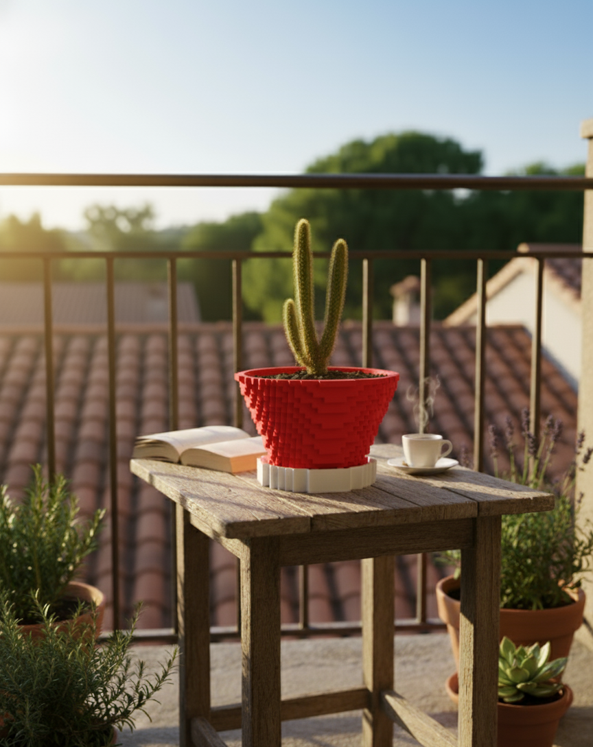 Pixel Art Saksı – 3D Baskı PLA Kaktüs & Sukulent Saksısı (Drenaj Tablalı)