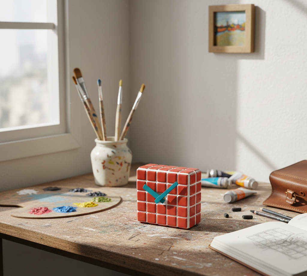 El Yapımı Mozaik Masa Saati - Dekoratif Saat