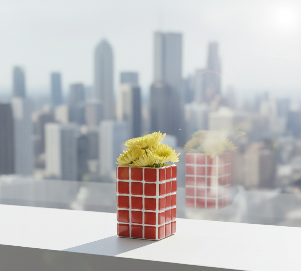 El Yapımı Mozaik Vazo – Renkli Geometrik Desenli Vazo