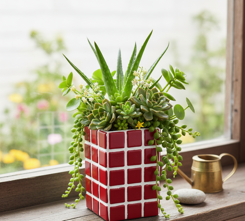 El Yapımı Mozaik Vazo – Renkli Geometrik Desenli Vazo