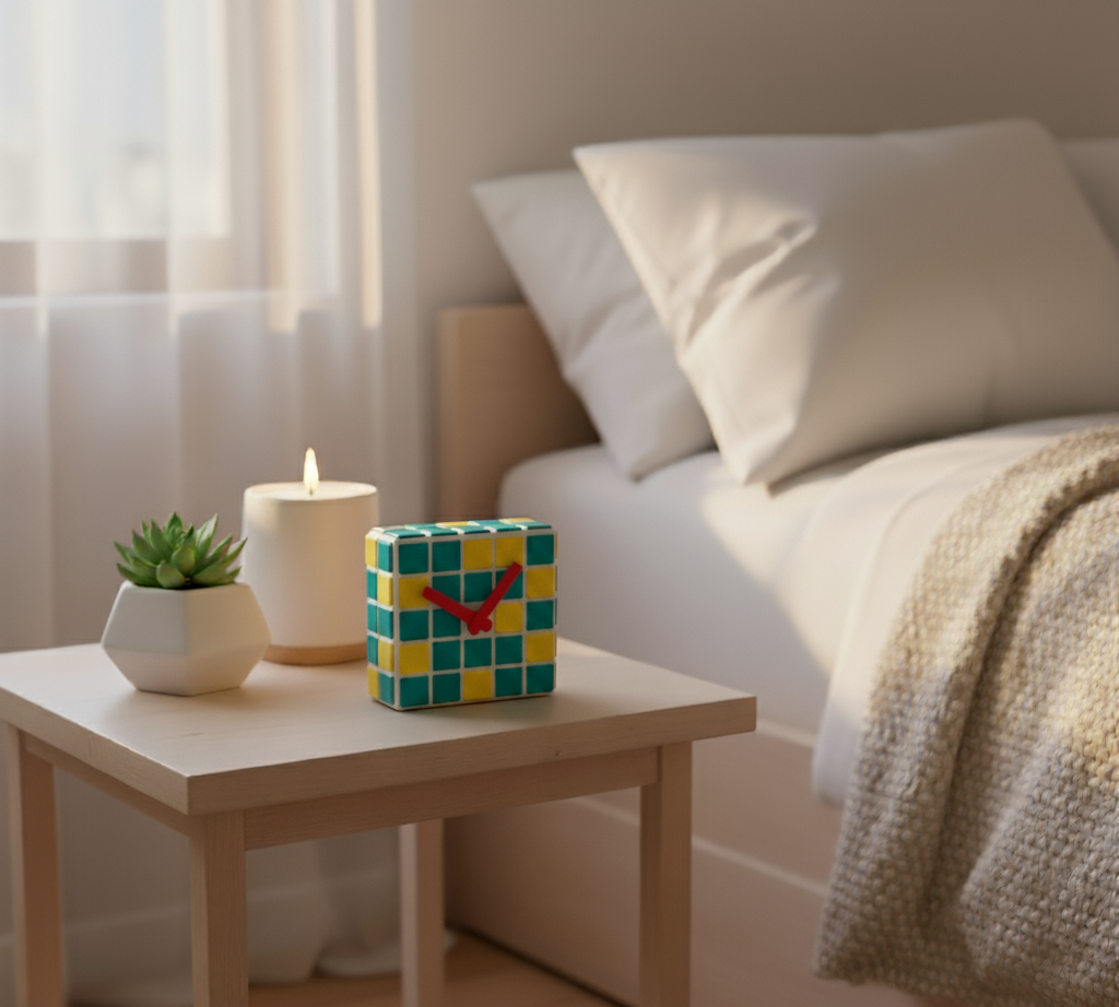 El Yapımı Mozaik Masa Saati - Dekoratif Saat