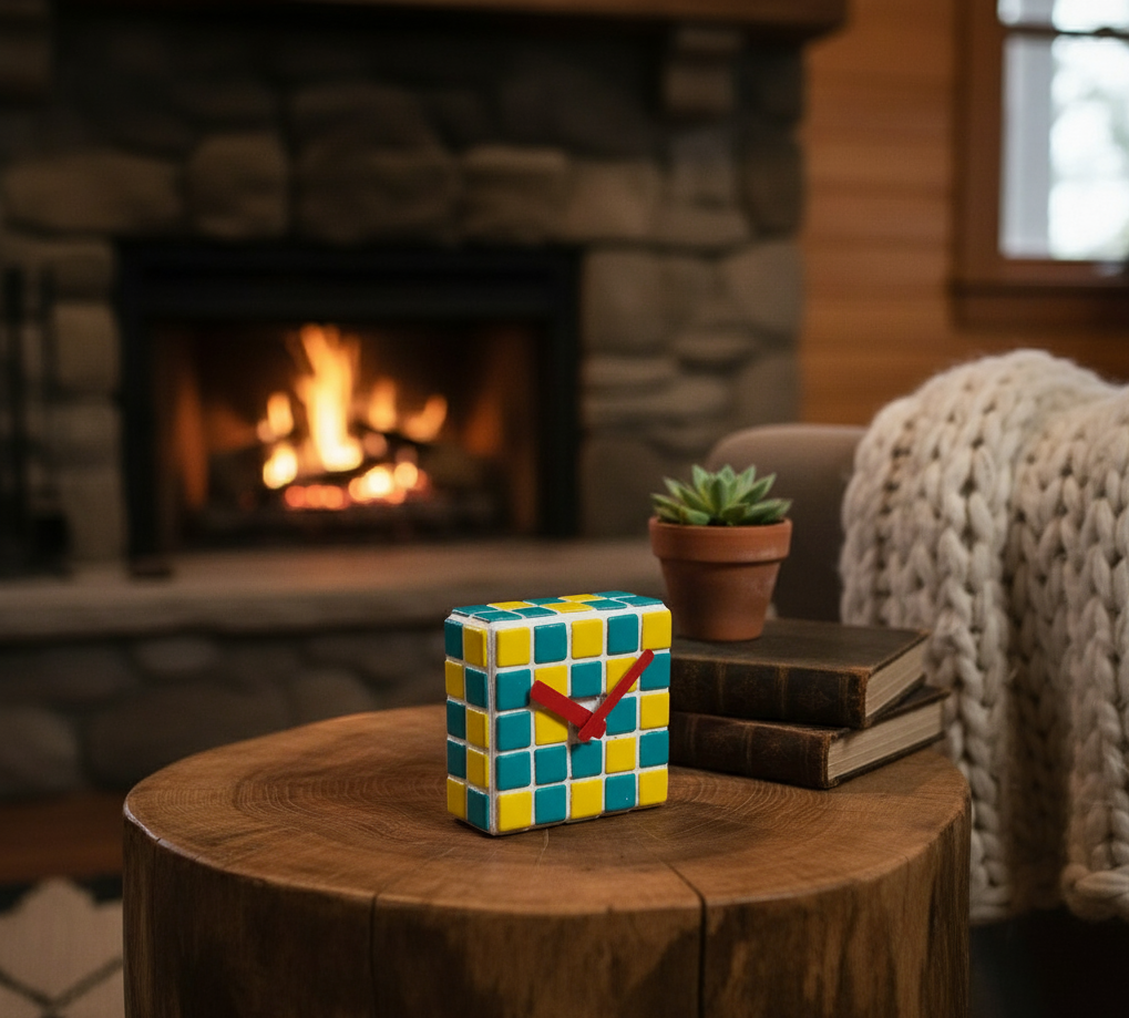 El Yapımı Mozaik Masa Saati - Dekoratif Saat