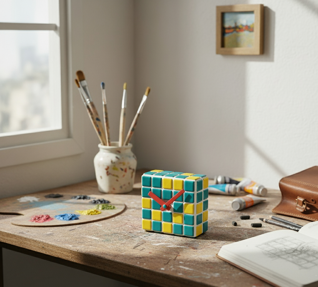 El Yapımı Mozaik Masa Saati - Dekoratif Saat