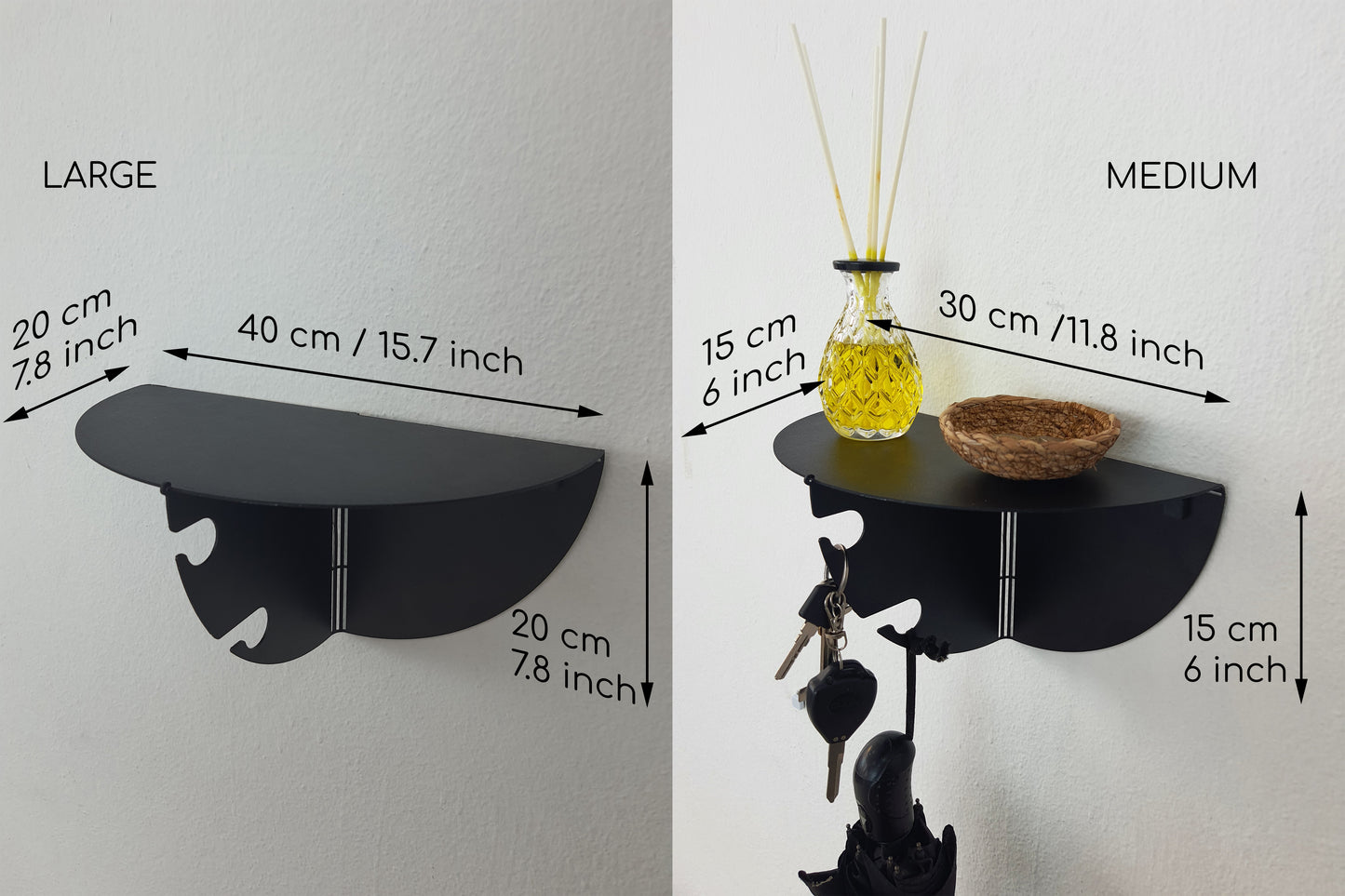 Modern Metal Duvar Rafı Askılıklı – Giriş Holü & Antre Düzenleyici - Anahtarlık