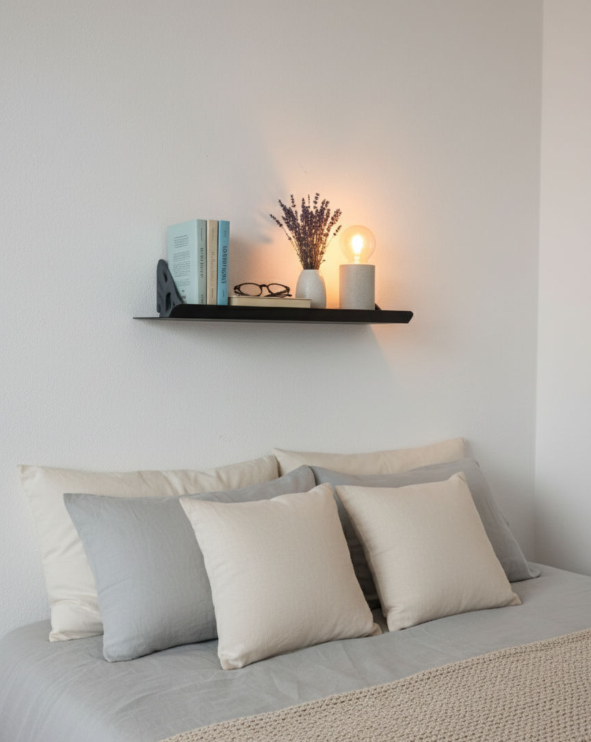 El Yapımı Modern Metal Duvar Rafı – 3D Baskılı Destekli Raf