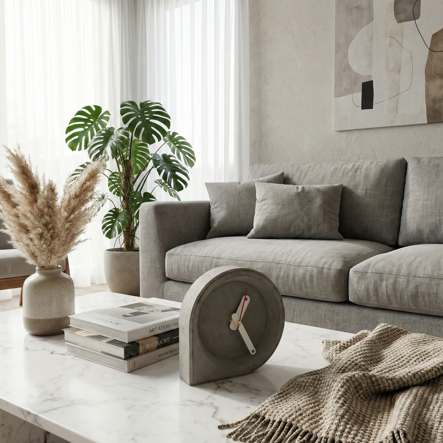 El Yapımı Beton Masa Saati – Minimal Modern Dekoratif Saat