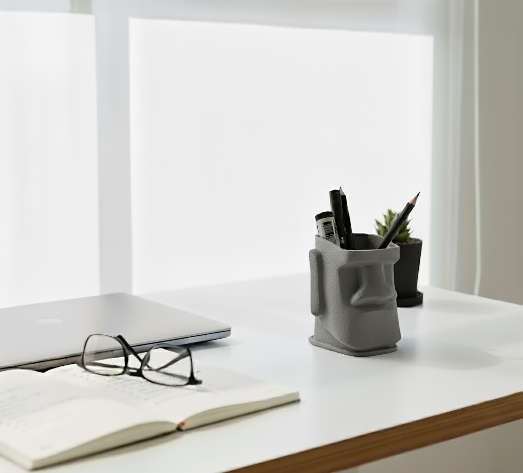 Moai Kafası Kalemlik – Masa Düzenleyici - Benzersiz Ofis Dekoru