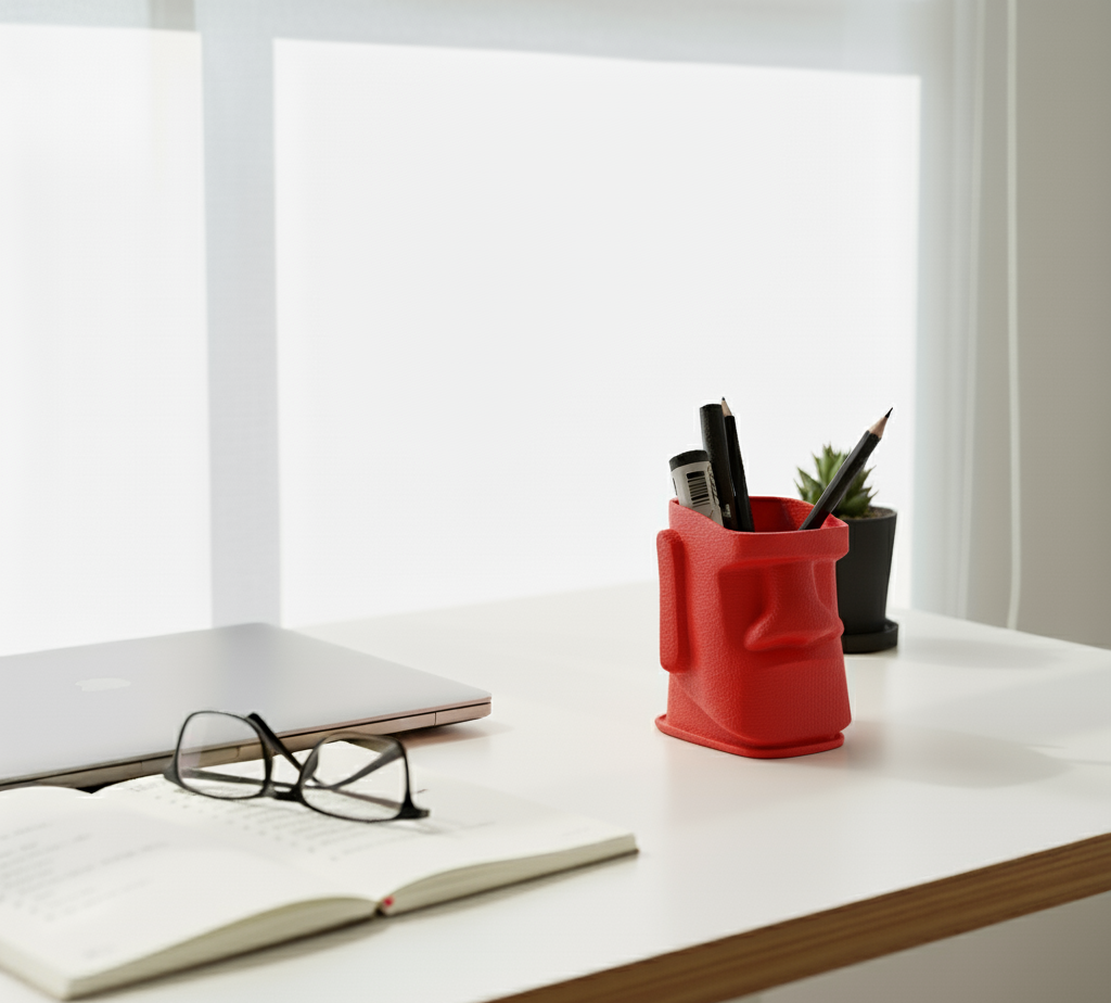 Moai Kafası Kalemlik – Masa Düzenleyici - Benzersiz Ofis Dekoru