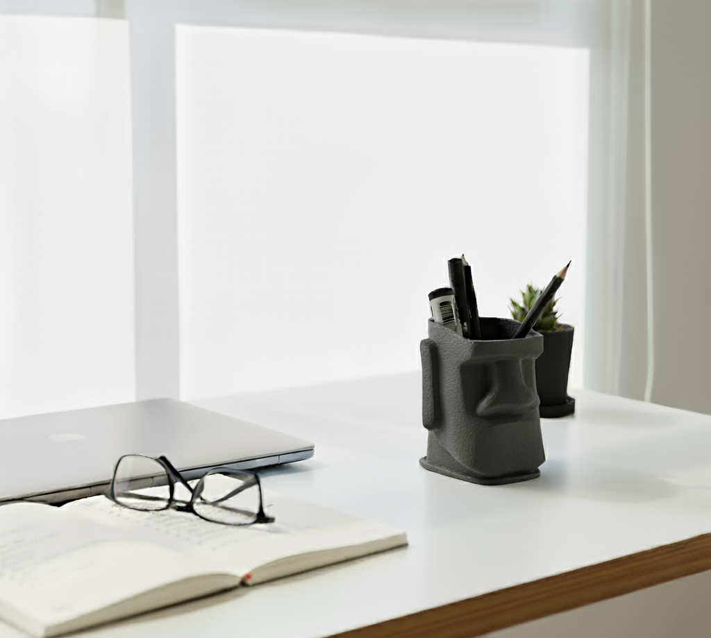 Moai Kafası Kalemlik – Masa Düzenleyici - Benzersiz Ofis Dekoru