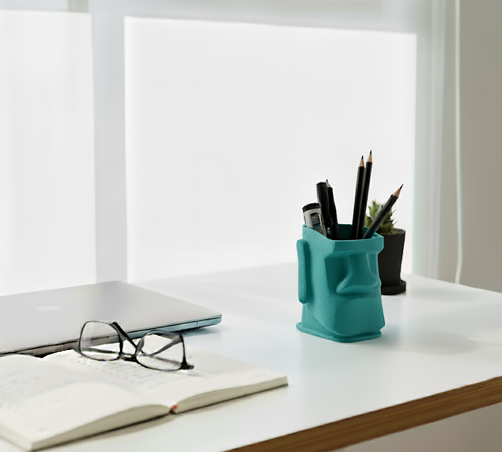 Moai Kafası Kalemlik – Masa Düzenleyici - Benzersiz Ofis Dekoru