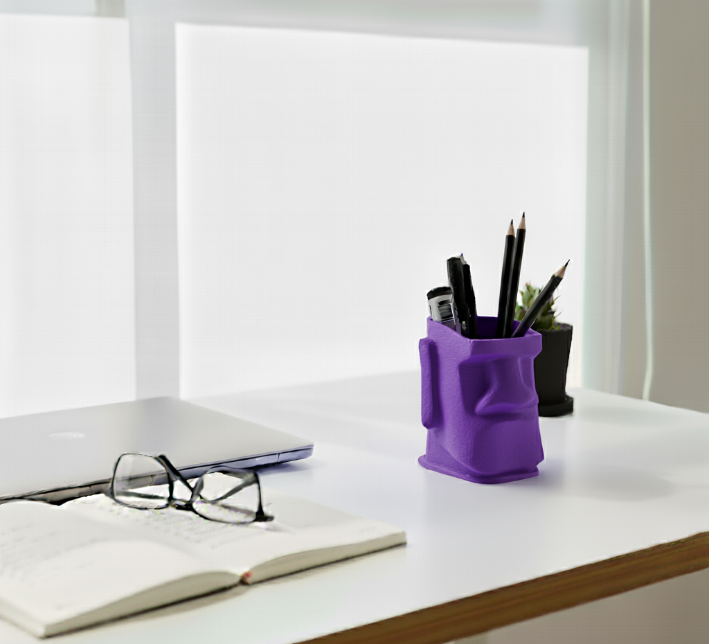 Moai Kafası Kalemlik – Masa Düzenleyici - Benzersiz Ofis Dekoru