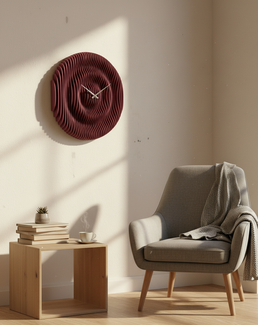 Parametrik Ahşap Duvar Saati - Modern 3D Katmanlı El Yapımı Saat