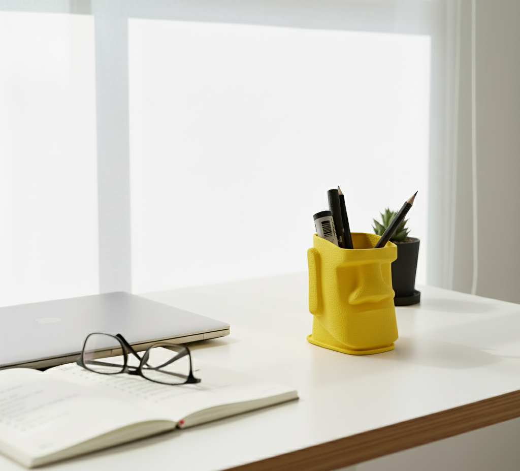 Moai Kafası Kalemlik – Masa Düzenleyici - Benzersiz Ofis Dekoru