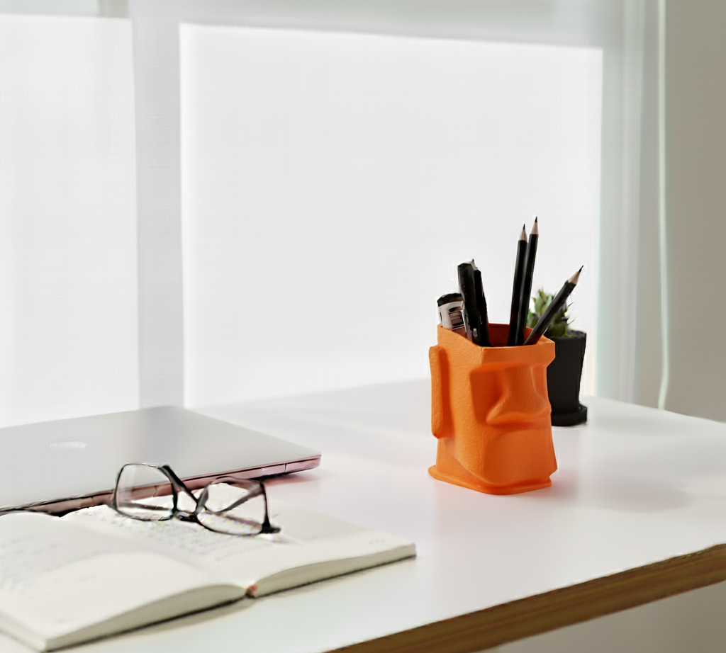 Moai Kafası Kalemlik – Masa Düzenleyici - Benzersiz Ofis Dekoru